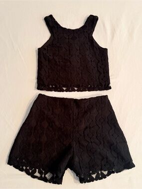 Sally Miller Black Lace Crop Tank & Lace Shorts Set